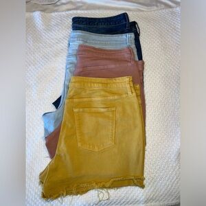 Four pair of Jean shorts. 3 are size 16, one is 18, but they fit the same.